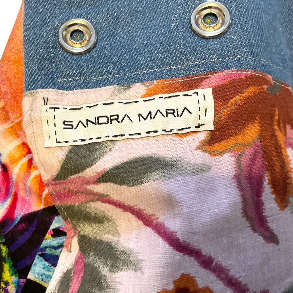 Sandra Maria Reversible Wrap Skirt Floral Artist Print Denim Waist Mini SZ L/XL - Picture 4 of 7